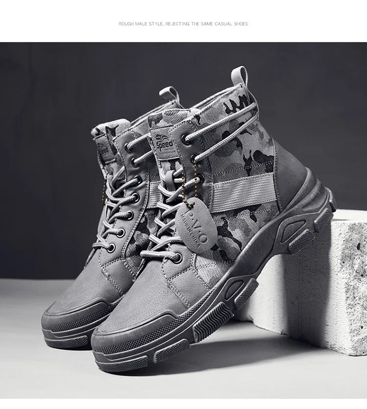 Botas masculinas de cano alto casuais ao ar livre botas de deserto camuflagem rendas plataforma botas de deserto moda durável bota de tornozelo masculino