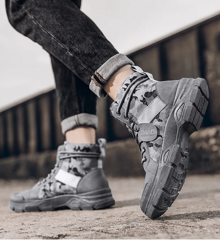 Botas masculinas de cano alto casuais ao ar livre botas de deserto camuflagem rendas plataforma botas de deserto moda durável bota de tornozelo masculino