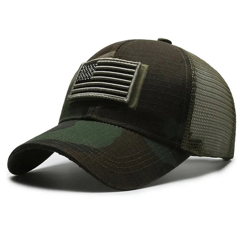 Bandeira americana camuflagem adesivo bordado Baseball Cap Net Hat Men Outdoor Velcro Cap