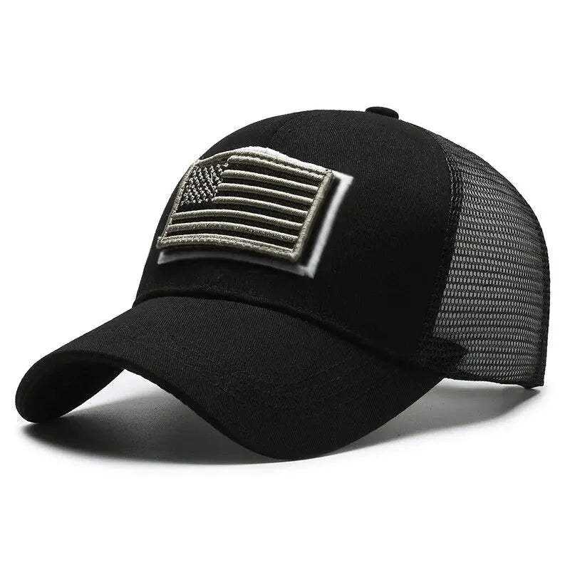 Bandeira americana camuflagem adesivo bordado Baseball Cap Net Hat Men Outdoor Velcro Cap