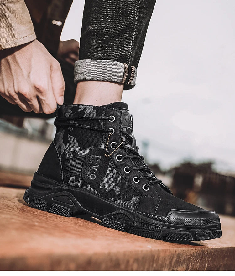Botas masculinas de cano alto casuais ao ar livre botas de deserto camuflagem rendas plataforma botas de deserto moda durável bota de tornozelo masculino