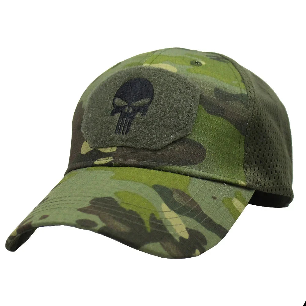 Boné de beisebol camuflado malha respirável forças especiais tático camo chapéu crânio pato viseira chapéu
