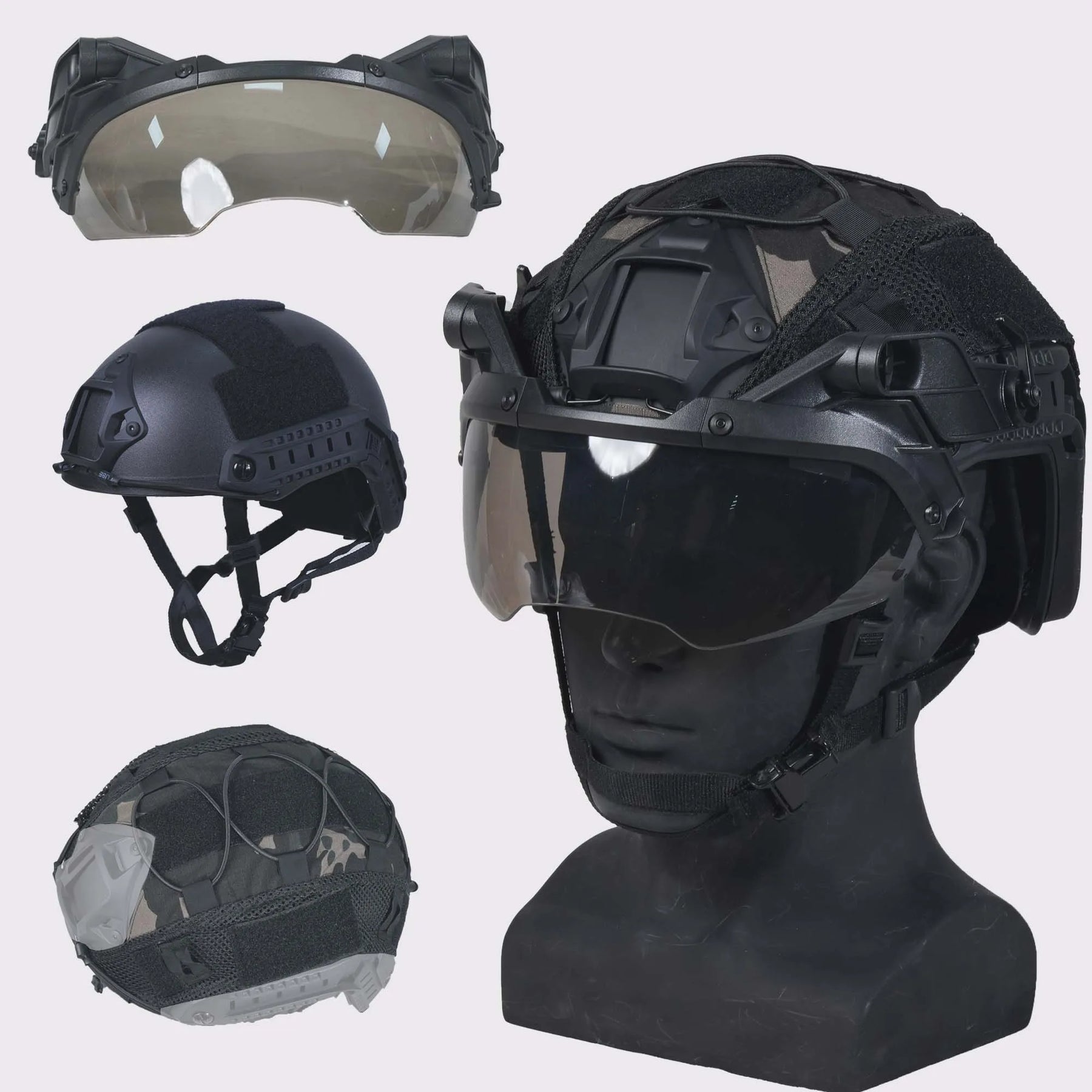 Booiu airsoft mh capacete tático abs conjunto de capacete ajustável capa óculos ao ar livre cs airsoft esportes capacetes protetores