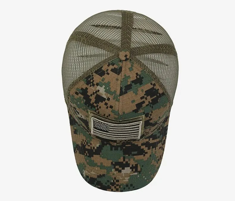 Bandeira americana camuflagem adesivo bordado Baseball Cap Net Hat Men Outdoor Velcro Cap
