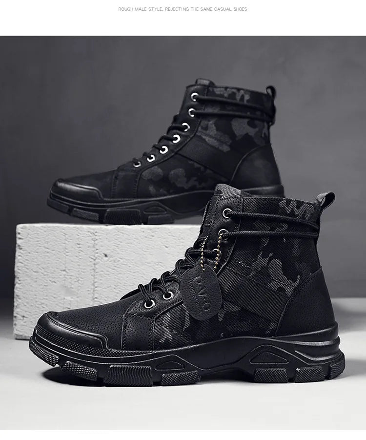 Botas masculinas de cano alto casuais ao ar livre botas de deserto camuflagem rendas plataforma botas de deserto moda durável bota de tornozelo masculino