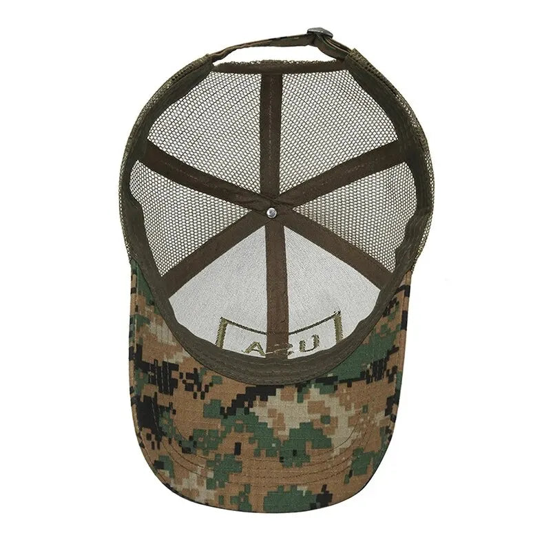 Bandeira americana camuflagem adesivo bordado Baseball Cap Net Hat Men Outdoor Velcro Cap