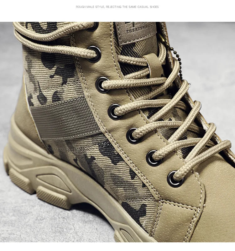 Botas masculinas de cano alto casuais ao ar livre botas de deserto camuflagem rendas plataforma botas de deserto moda durável bota de tornozelo masculino