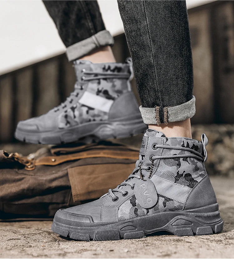 Botas masculinas de cano alto casuais ao ar livre botas de deserto camuflagem rendas plataforma botas de deserto moda durável bota de tornozelo masculino