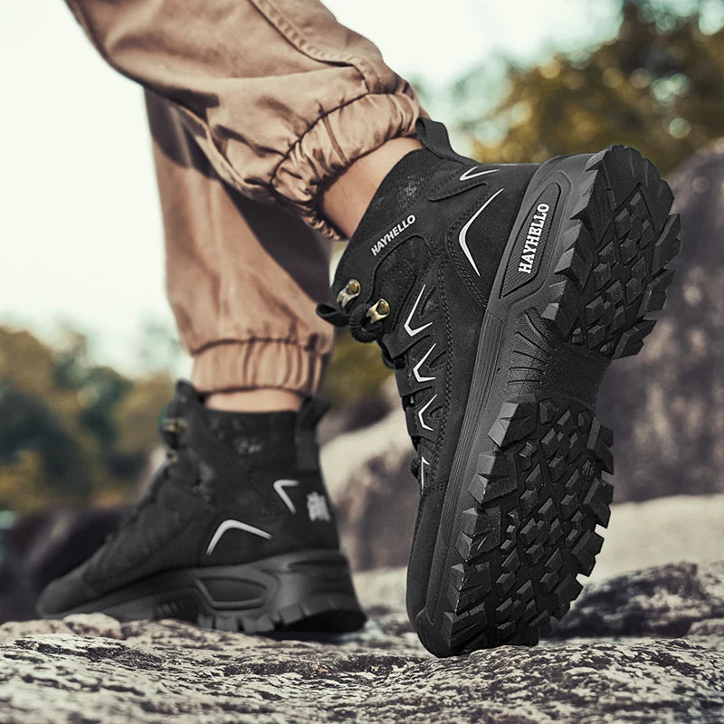 Botas masculinas ao ar livre caminhadas sapatos de inverno casual denim tático caminhadas botas chelsea tornozelo botas de couro designer luxo tênis