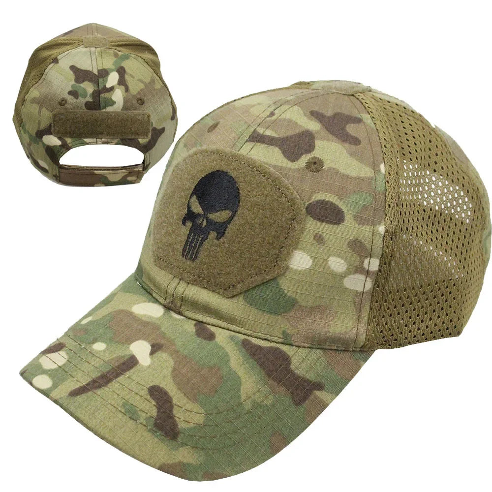 Boné de beisebol camuflado malha respirável forças especiais tático camo chapéu crânio pato viseira chapéu