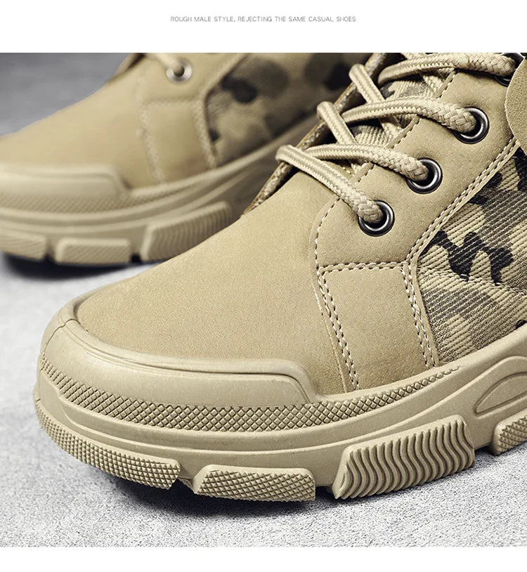 Botas masculinas de cano alto casuais ao ar livre botas de deserto camuflagem rendas plataforma botas de deserto moda durável bota de tornozelo masculino