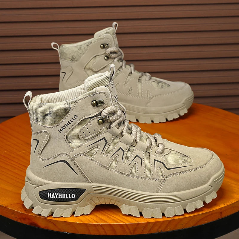 Botas masculinas ao ar livre caminhadas sapatos de inverno casual denim tático caminhadas botas chelsea tornozelo botas de couro designer luxo tênis