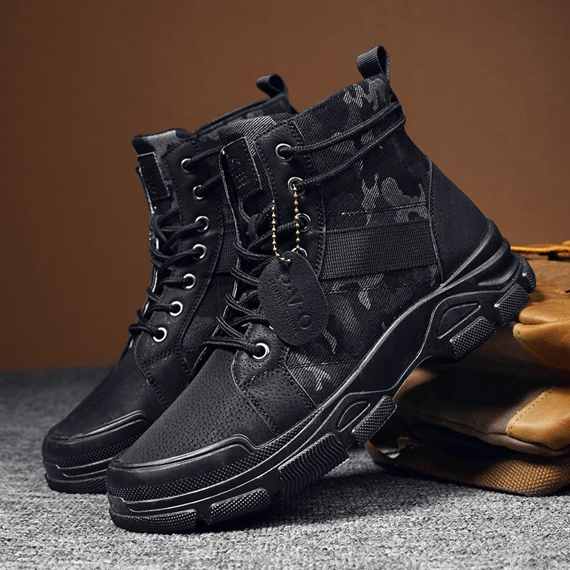 Botas masculinas de cano alto casuais ao ar livre botas de deserto camuflagem rendas plataforma botas de deserto moda durável bota de tornozelo masculino