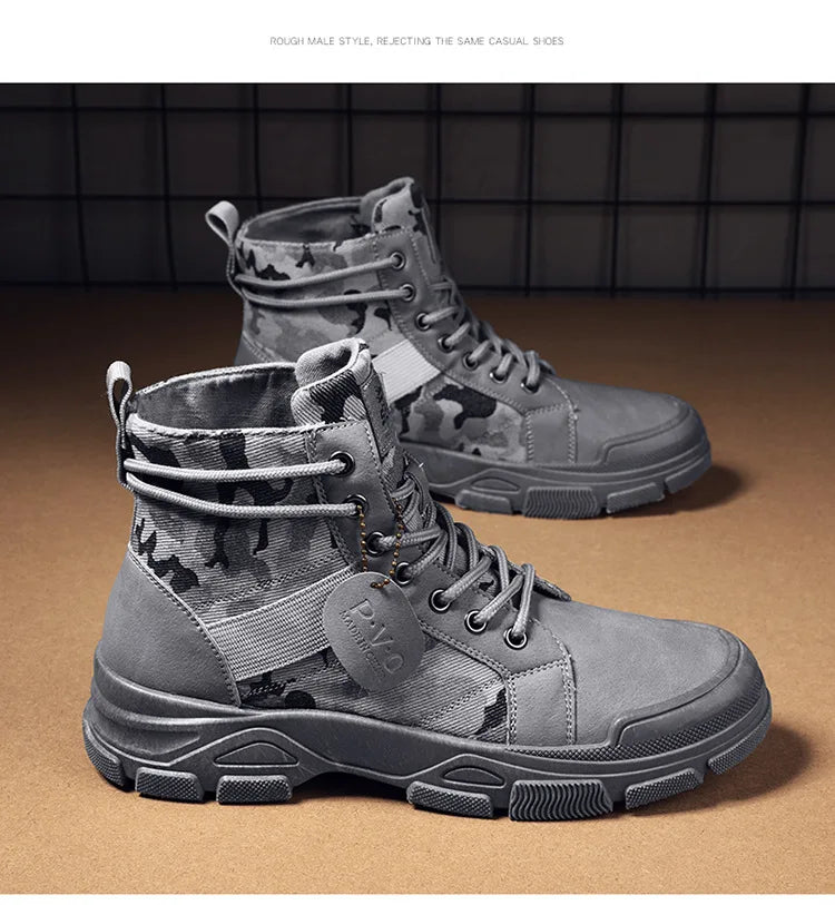 Botas masculinas de cano alto casuais ao ar livre botas de deserto camuflagem rendas plataforma botas de deserto moda durável bota de tornozelo masculino