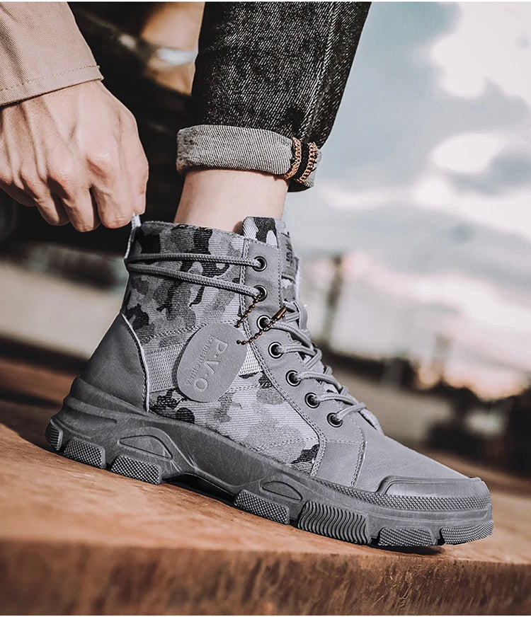 Botas masculinas de cano alto casuais ao ar livre botas de deserto camuflagem rendas plataforma botas de deserto moda durável bota de tornozelo masculino