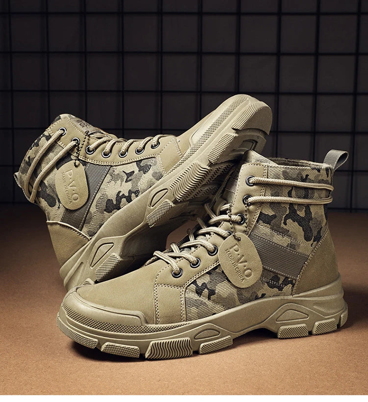 Botas masculinas de cano alto casuais ao ar livre botas de deserto camuflagem rendas plataforma botas de deserto moda durável bota de tornozelo masculino