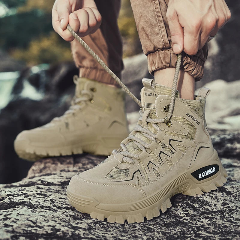Botas masculinas ao ar livre caminhadas sapatos de inverno casual denim tático caminhadas botas chelsea tornozelo botas de couro designer luxo tênis