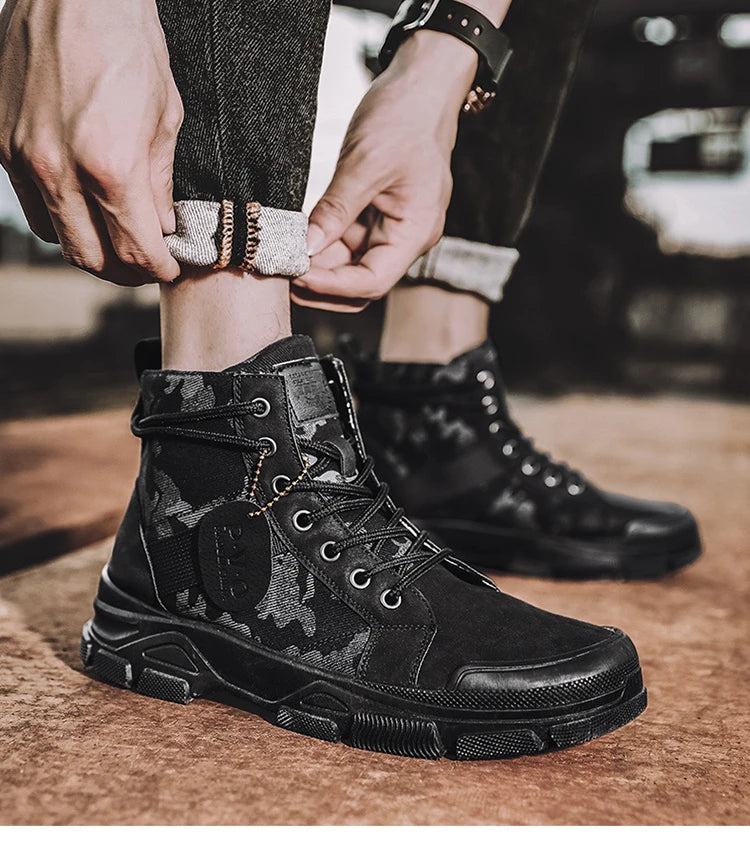Botas masculinas de cano alto casuais ao ar livre botas de deserto camuflagem rendas plataforma botas de deserto moda durável bota de tornozelo masculino