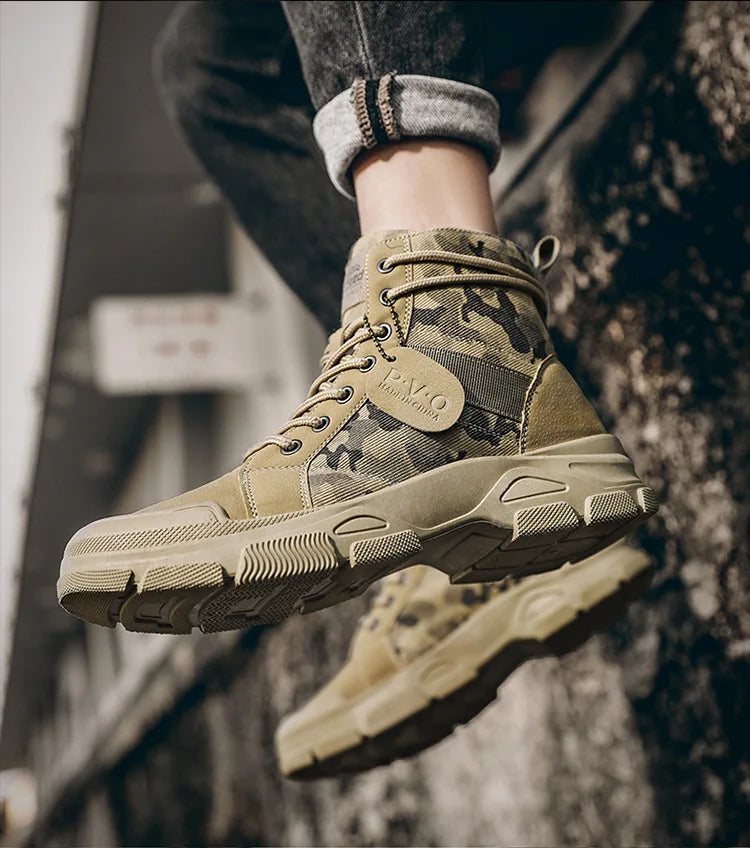 Botas masculinas de cano alto casuais ao ar livre botas de deserto camuflagem rendas plataforma botas de deserto moda durável bota de tornozelo masculino