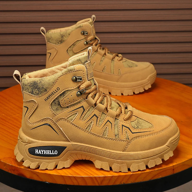 Botas masculinas ao ar livre caminhadas sapatos de inverno casual denim tático caminhadas botas chelsea tornozelo botas de couro designer luxo tênis