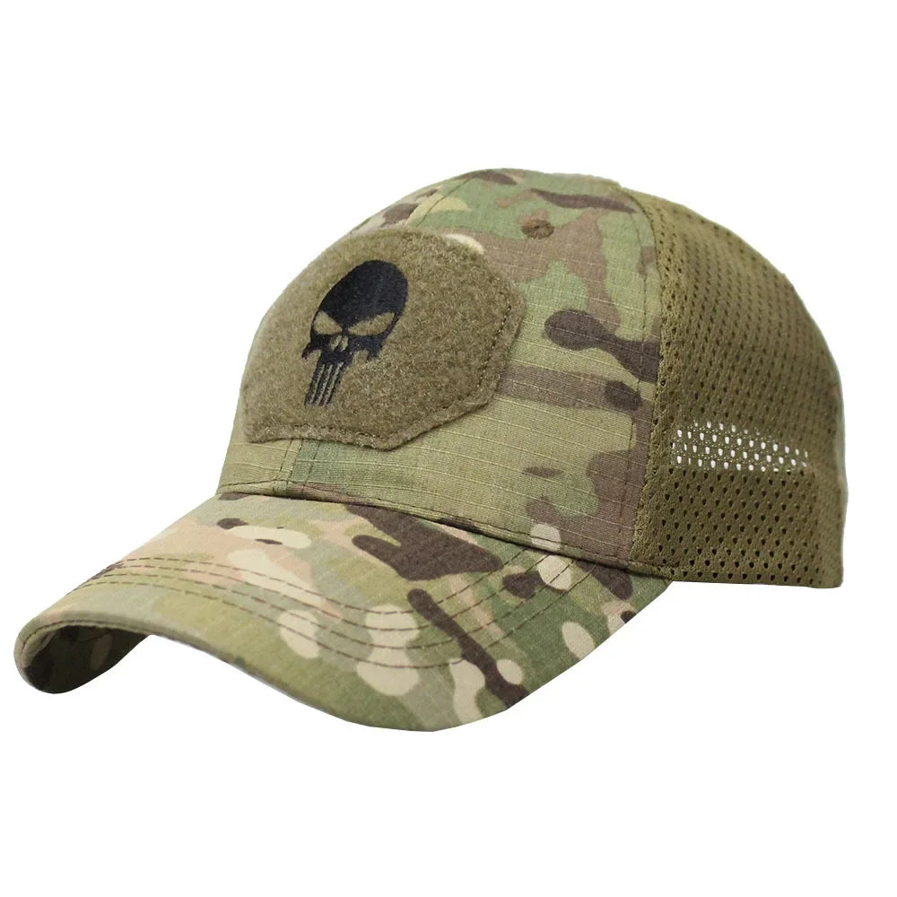 Boné de beisebol camuflado malha respirável forças especiais tático camo chapéu crânio pato viseira chapéu