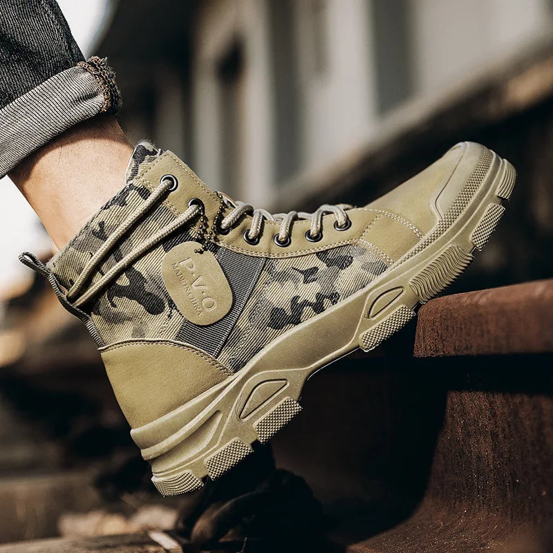 Botas masculinas de cano alto casuais ao ar livre botas de deserto camuflagem rendas plataforma botas de deserto moda durável bota de tornozelo masculino