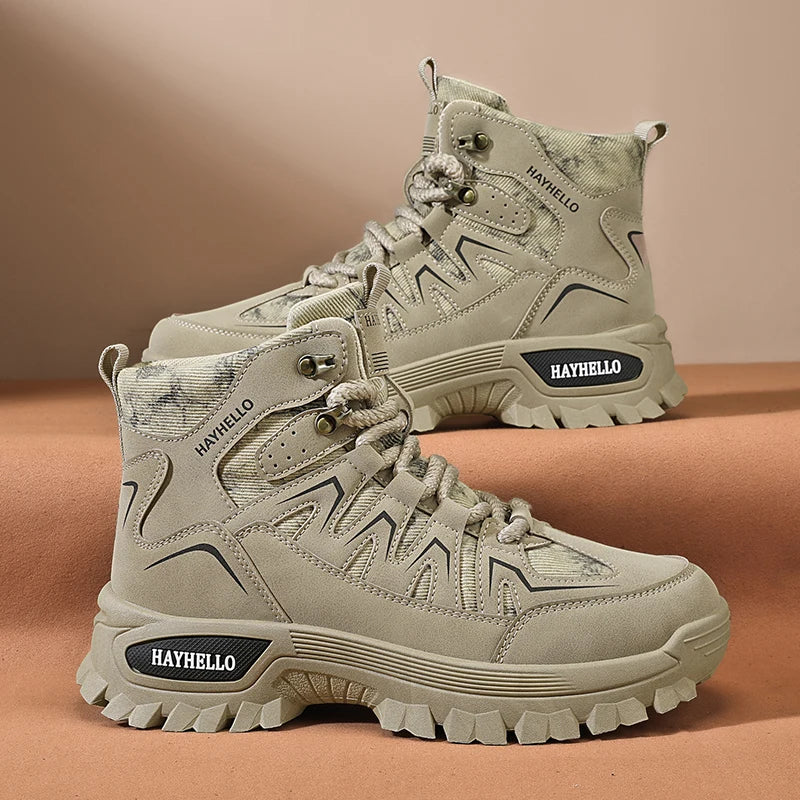 Botas masculinas ao ar livre caminhadas sapatos de inverno casual denim tático caminhadas botas chelsea tornozelo botas de couro designer luxo tênis