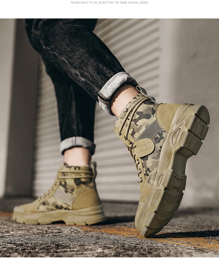 Botas masculinas de cano alto casuais ao ar livre botas de deserto camuflagem rendas plataforma botas de deserto moda durável bota de tornozelo masculino