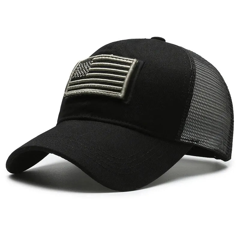 Bandeira americana camuflagem adesivo bordado Baseball Cap Net Hat Men Outdoor Velcro Cap