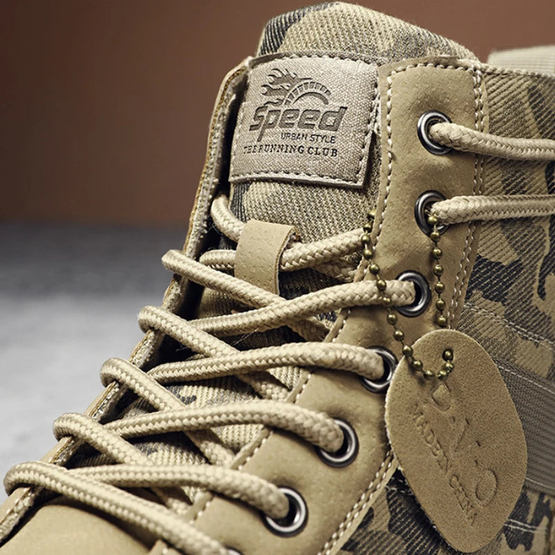 Botas masculinas de cano alto casuais ao ar livre botas de deserto camuflagem rendas plataforma botas de deserto moda durável bota de tornozelo masculino