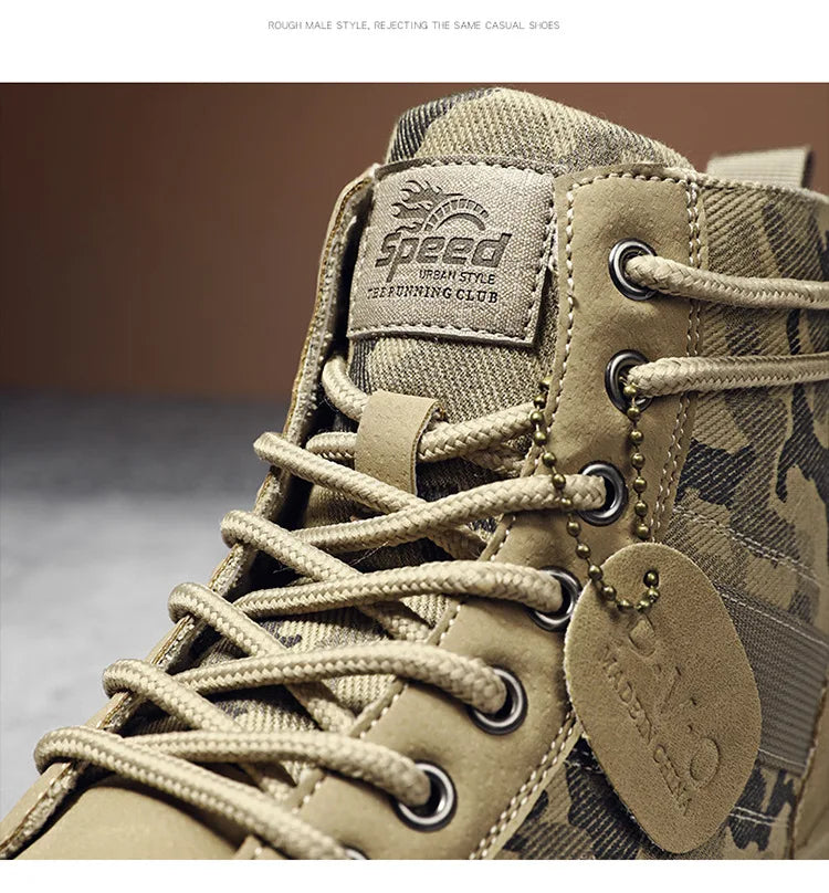 Botas masculinas de cano alto casuais ao ar livre botas de deserto camuflagem rendas plataforma botas de deserto moda durável bota de tornozelo masculino