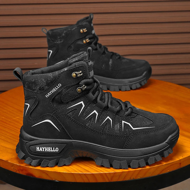 Botas masculinas ao ar livre caminhadas sapatos de inverno casual denim tático caminhadas botas chelsea tornozelo botas de couro designer luxo tênis