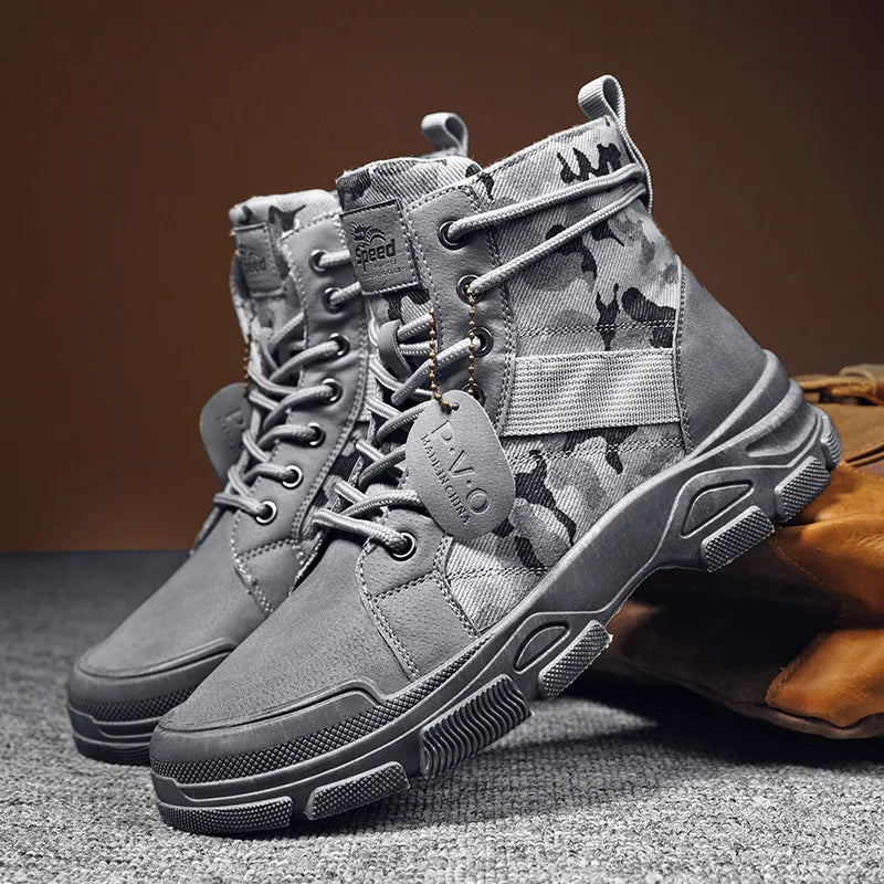 Botas masculinas de cano alto casuais ao ar livre botas de deserto camuflagem rendas plataforma botas de deserto moda durável bota de tornozelo masculino
