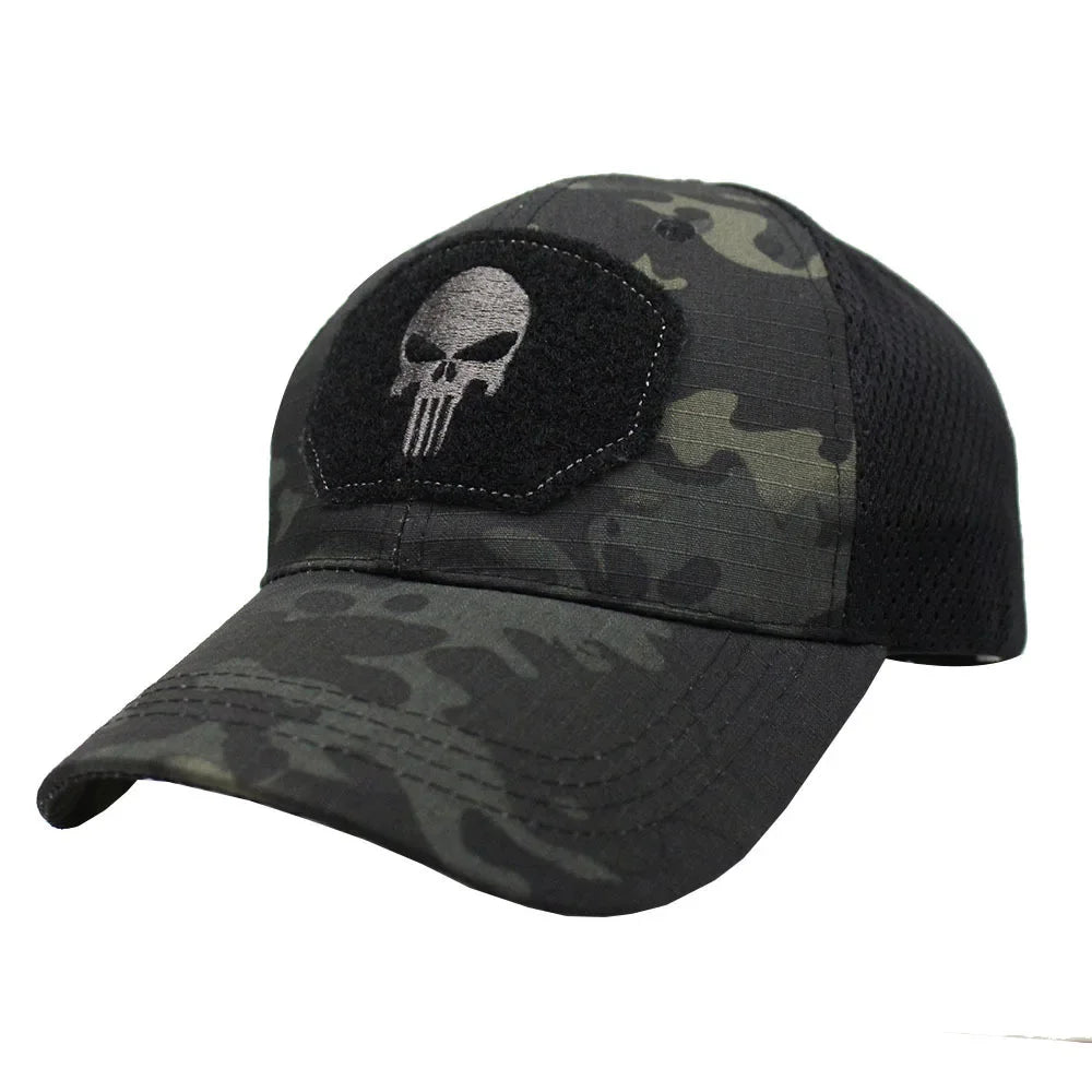 Boné de beisebol camuflado malha respirável forças especiais tático camo chapéu crânio pato viseira chapéu