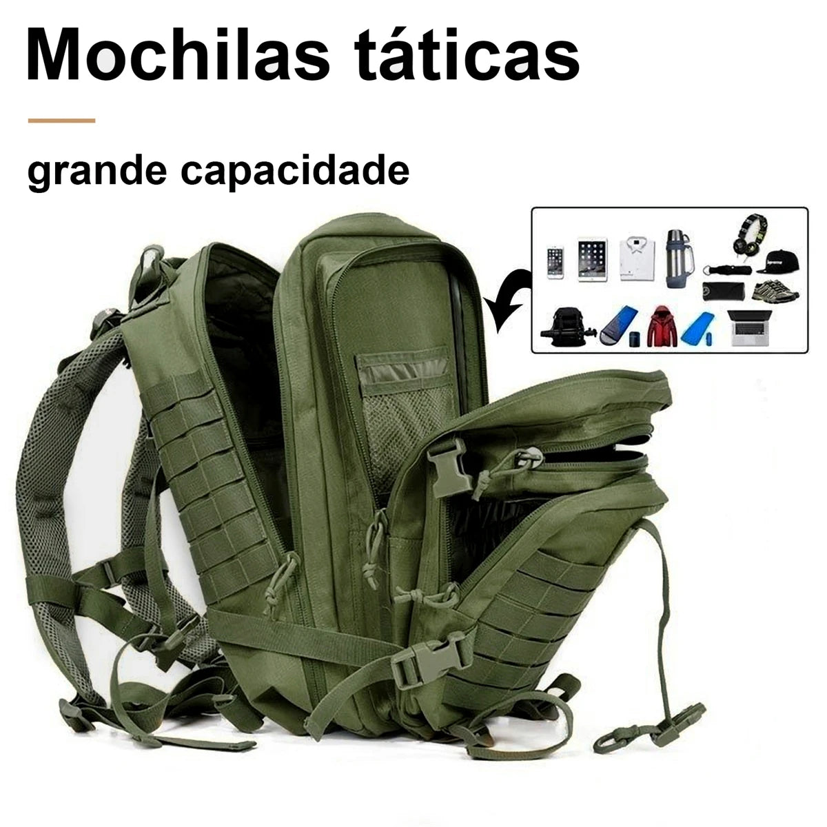 Mochila Tática Militar, Impermeável, 50L, Esportes, Acampamento, Caminhada, Trekking, Pesca, Caça, Assalto