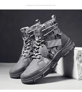 Botas masculinas de cano alto casuais ao ar livre botas de deserto camuflagem rendas plataforma botas de deserto moda durável bota de tornozelo masculino