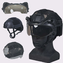 Booiu airsoft mh capacete tático abs conjunto de capacete ajustável capa óculos ao ar livre cs airsoft esportes capacetes protetores