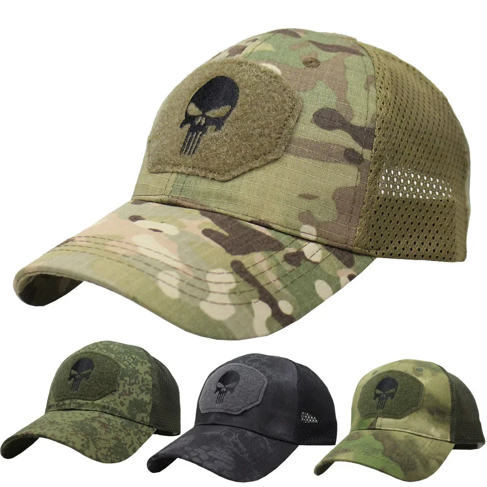 Boné de beisebol camuflado malha respirável forças especiais tático camo chapéu crânio pato viseira chapéu