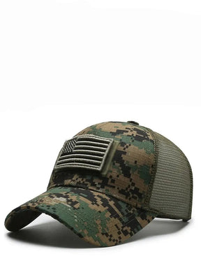 Bandeira americana camuflagem adesivo bordado Baseball Cap Net Hat Men Outdoor Velcro Cap