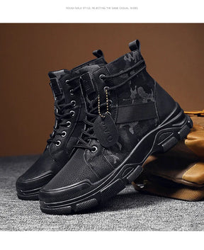 Botas masculinas de cano alto casuais ao ar livre botas de deserto camuflagem rendas plataforma botas de deserto moda durável bota de tornozelo masculino