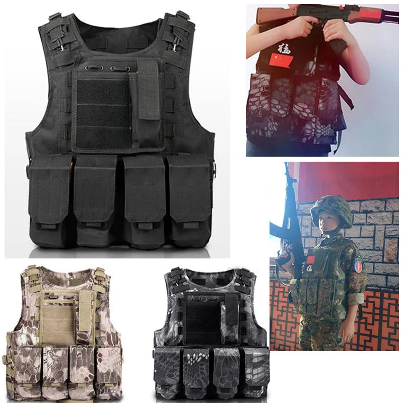 Crianças combate camuflagem colete crianças airsoft coletes ao ar livre paintball tático colete cs engrenagem meninos menina sniper uniforme do exército