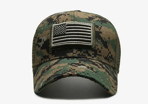 Bandeira americana camuflagem adesivo bordado Baseball Cap Net Hat Men Outdoor Velcro Cap