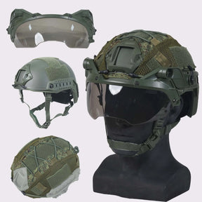 Booiu airsoft mh capacete tático abs conjunto de capacete ajustável capa óculos ao ar livre cs airsoft esportes capacetes protetores