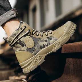 Botas masculinas de cano alto casuais ao ar livre botas de deserto camuflagem rendas plataforma botas de deserto moda durável bota de tornozelo masculino