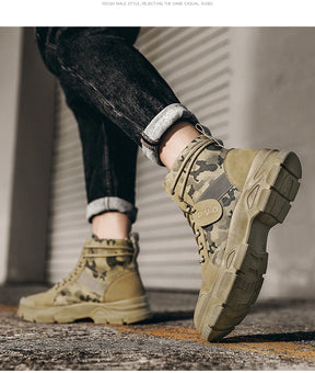 Botas masculinas de cano alto casuais ao ar livre botas de deserto camuflagem rendas plataforma botas de deserto moda durável bota de tornozelo masculino