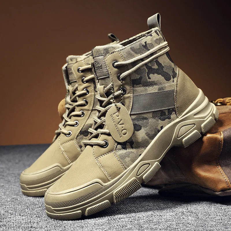 Botas masculinas de cano alto casuais ao ar livre botas de deserto camuflagem rendas plataforma botas de deserto moda durável bota de tornozelo masculino